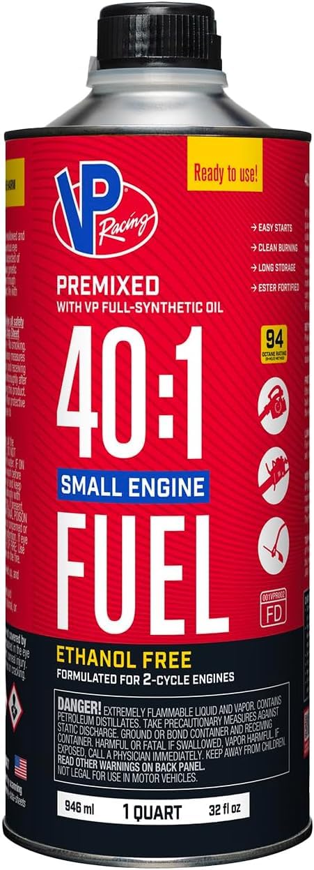 VP Racing Fuels 6295, Ready to Use, 40:1 Premixed 2-Cycle Small Engine Fuel (SEF) - Quart (8 Pack)