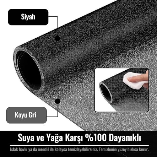 Klasse Çift Renk Dikişli PU Deri Masa Matı 80x40 Cm Mousepad, Su Geçirmez Masa Sümeni, Çift Taraflı Kullanım, Dizüstü Bilgisayar/Ofis/Ev için, Kaymaz Taban (Siyah Ve Koyu Gri) - Görsel 2