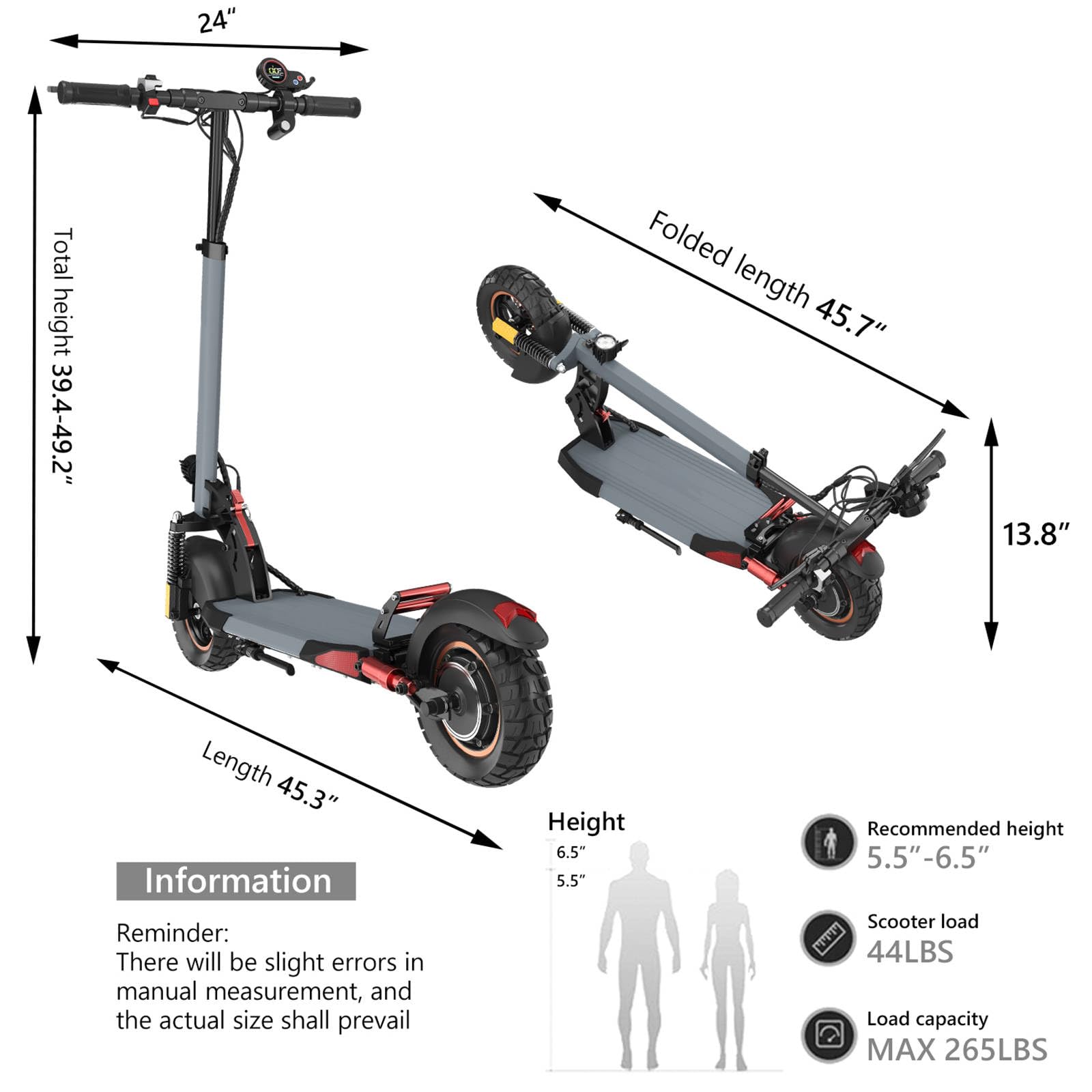 10 Pollici Monopattino Elettrico Pieghevole Adulto Scooter - fuoristrada monopattino elettrico,Batteria 48V 12.5Ah 30-45KM di Autonomia, Carico Massimo 120KG monopattino elettrico adulti