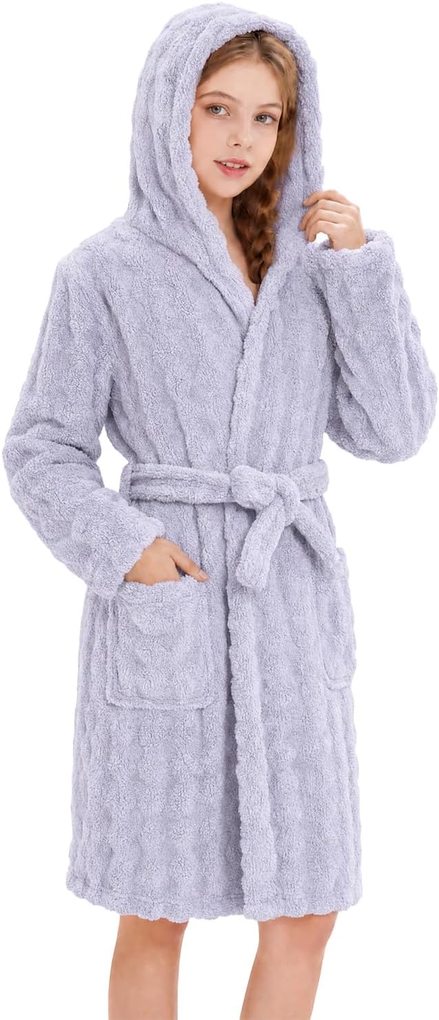 JiAmy Boys Girls Soft Fleece Robe Kids Bathrobe Gift Purple 13-14 Years
