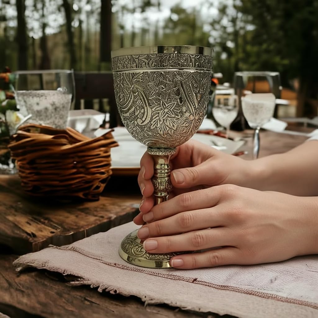 Brass Chalice Cup Wine Goblet - Vintage Metal Drinking Glass For Church Ritual & Home Decor (Large Size)
