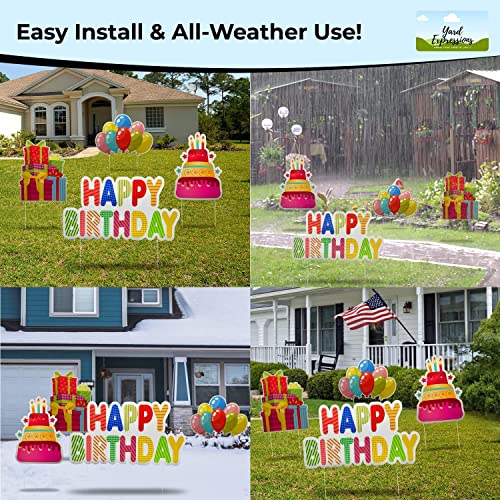 Yard Expressions 4Pc Happy Birthday Yard Signs With Stakes - Easy To Install Happy Birthday Yard Sign - Large 16" Waterproof Birthday Sign Yard – Durable, Reusable & Colourful Happy Birthday Lawn Sign #TOP6