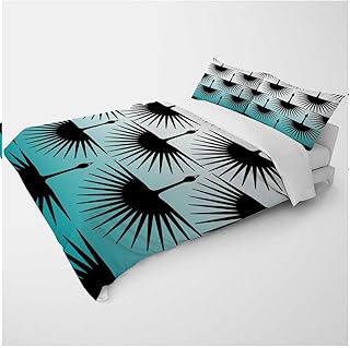 YANFENQI King Pretty Duvet Cover White Cyan Teal Gradient Abstract Geometric Lines Country Bedding for Kids Teens Adults (King,104