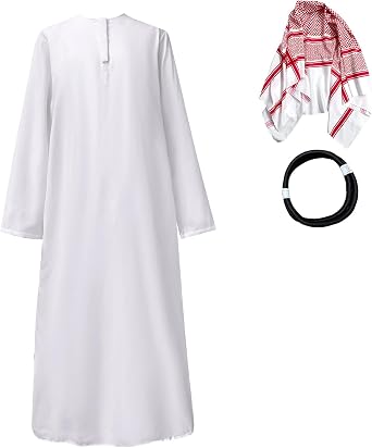 Adult Arab Costume Muslim Keffiyeh Head Scarf Men Dubai Robe with Accessories