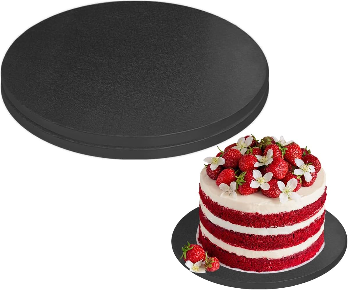 2 PCS Cake Drums, 1/2 Inch Thick 12 Inch Round Cake Boards, Black, Professional Quality Cake Cardboards, Card Base, Cake Mat-Black