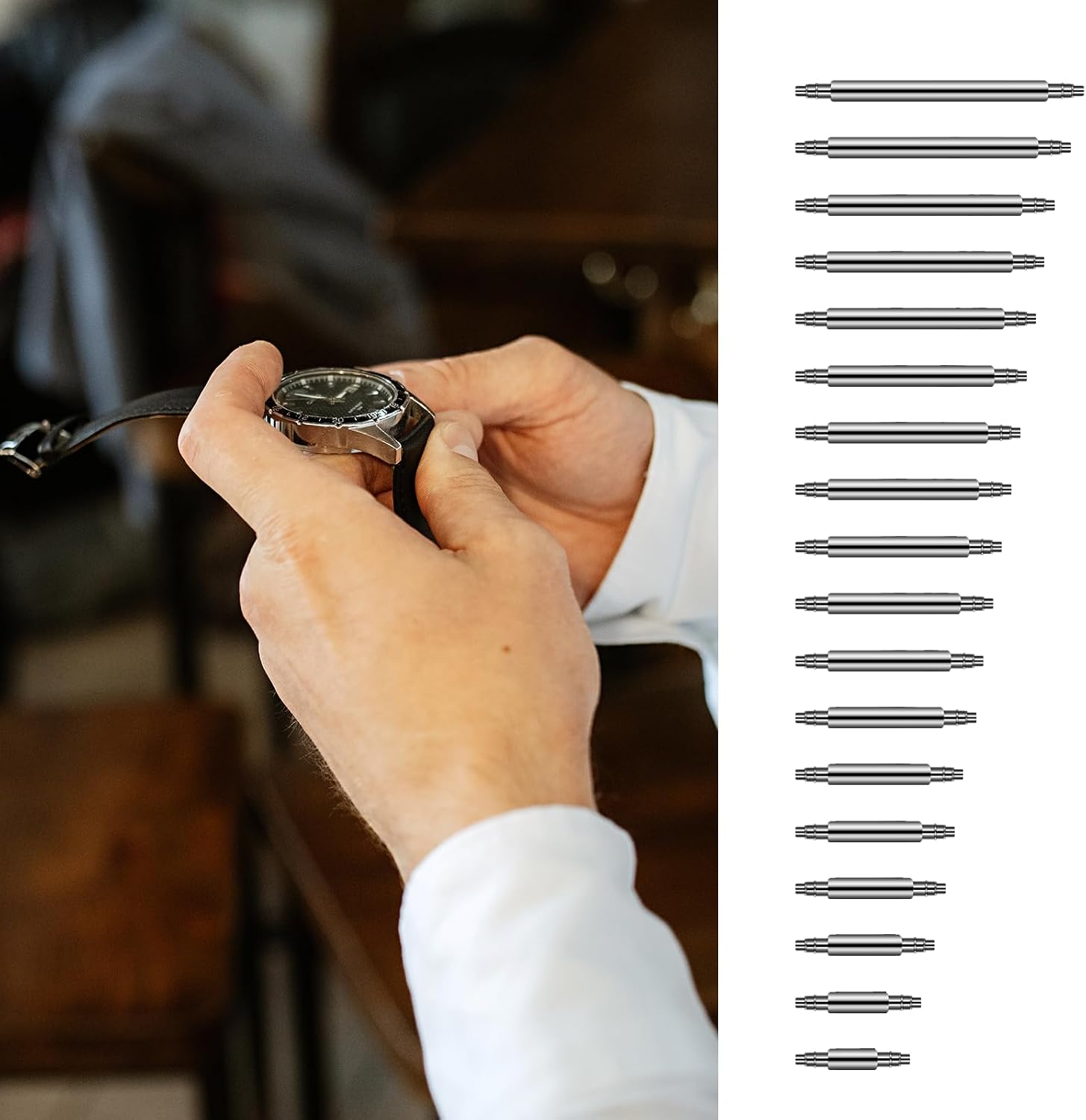 Mozeat Lens 360 PCS Watch Band Pins, 8mm - 25mm Professional Stainless Steel Spring Bar Tool Assortment Watch Strap Link Pins Replacement Kit for Watchmaker Repairing (1.5mm Diameters)