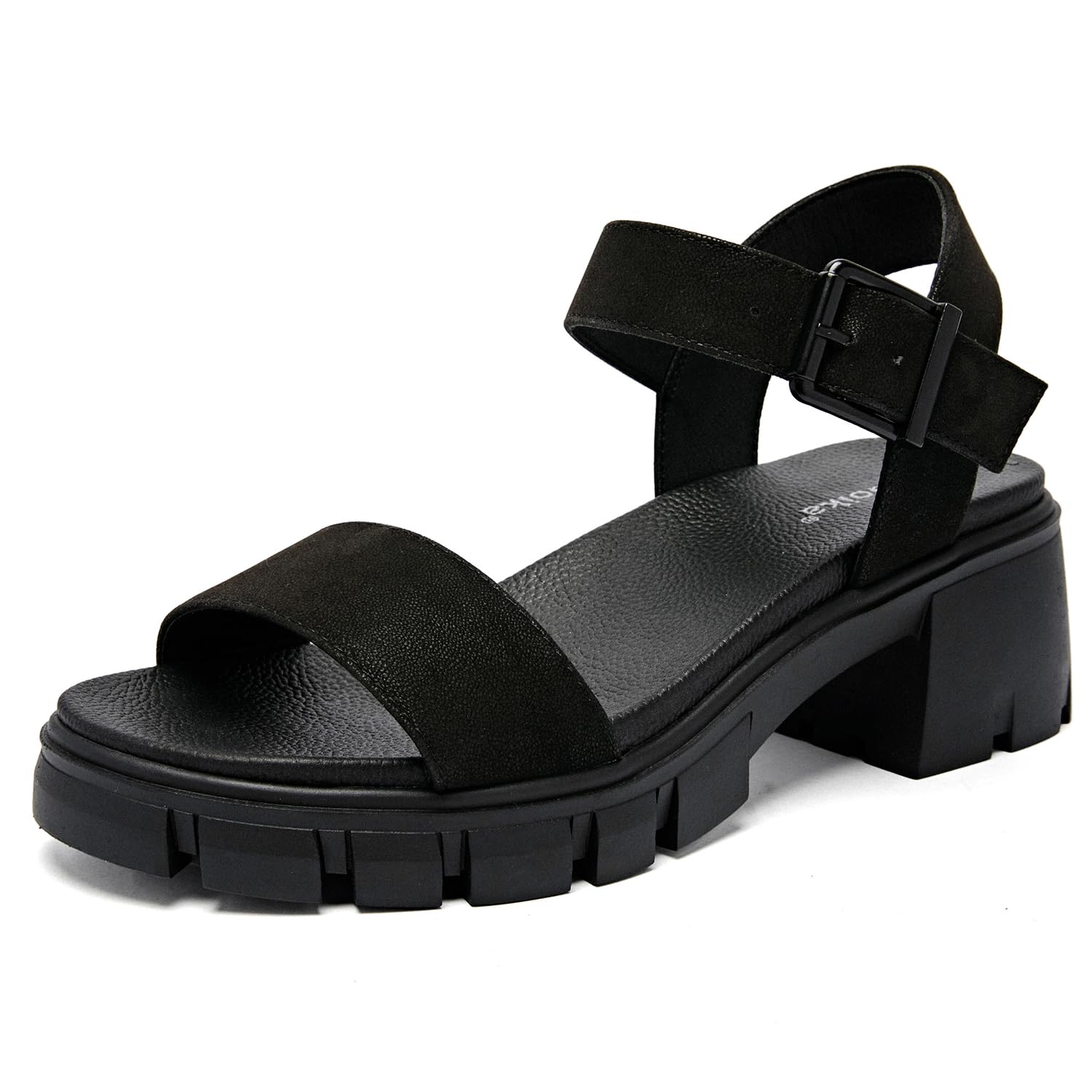 Women's Wide Width Pump Heel Sandals, Fashion Plateform Block Heel Open Toe Sandal with Adjustable Ankle Strap Women's Casual Summer Shoes.