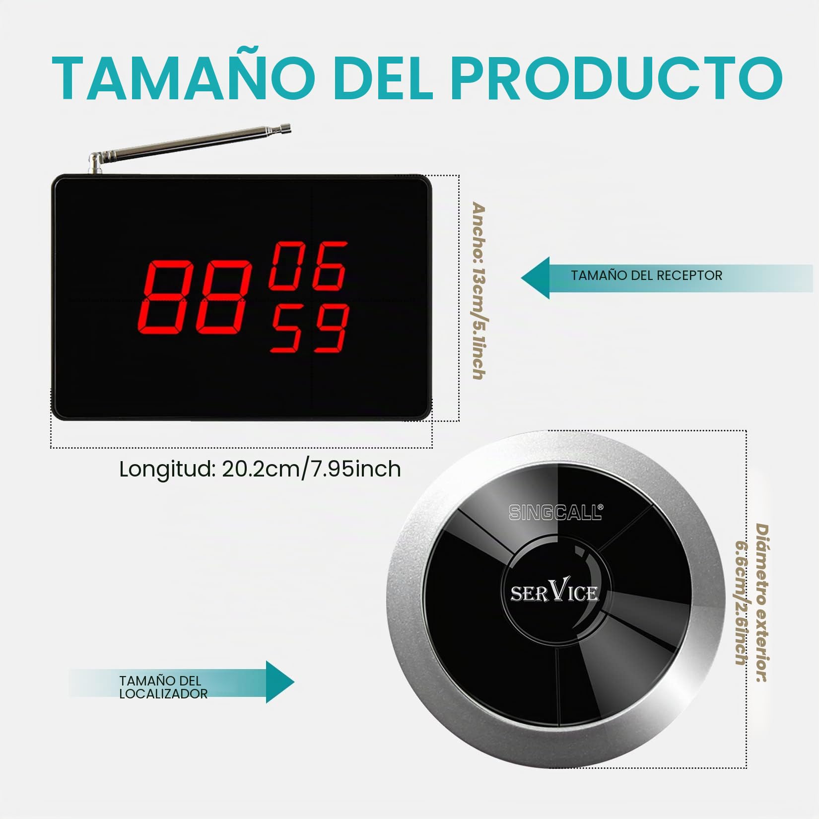 SINGCALL System de Llamada Inalámbrico de Servicios para Restaurantes | Hoteles/Asilo de Ancianos/Hospitales Resistente al Agua en Integral 1 Receptor de Pantalla 10 Botones de Llamada Inalámbricos