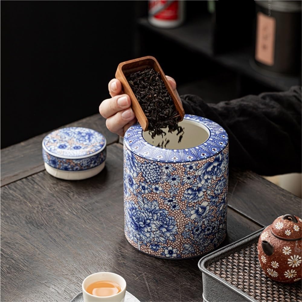 Set Da Tè Contenitore for la conservazione del tè Barattolo in ceramica Barattolo sigillato Retro Set da tè in porcellana blu e bianca Barattolo singolo/bicchiere doppio Set di scatole regalo Barattol