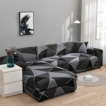 Hixingo Stretch Sofa Covers Spandex Couch Cover Geometric Modern Sofa Slipcovers, Armchair Cover Non-Slip Couch Covers Loveseat Covers Sofa Cover S-XL Medium 57"-73",Black, Grey