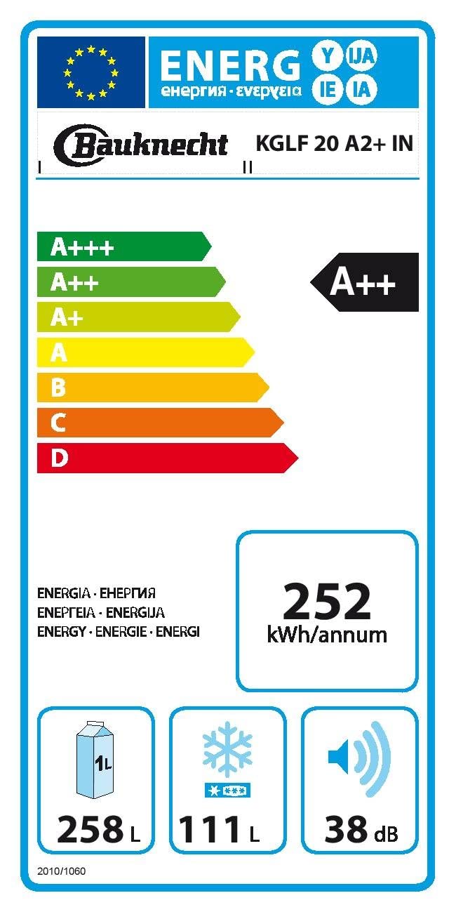 Bauknecht KGLF 20 A2+ IN Autonome Acier inoxydable 258L 111L A++ - réfrigérateurs-congélateurs (Autonome, Bas-placé, A++, Acier inoxydable, LED, 4*)