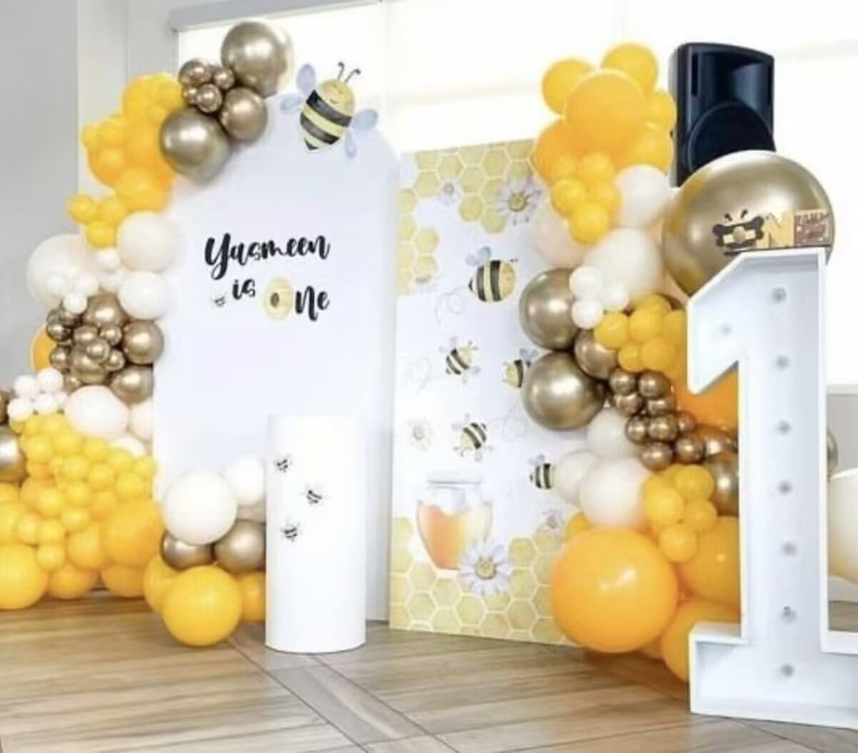 KONPON Honey Bee Arch Stretchy Covers for Birthday Party Decoration Honeycomb Honeypot Arched Stand Cover Baby Shower Favors Props(Only Cover)