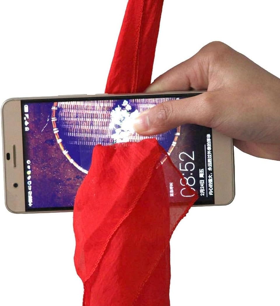 MilesMagic Magician's Silk Thru Phone Gimmick | Cloth Penetrate Any Phone Illusion with Mentalism Hanky Scarf Through Smartphone Mobile Screen Magic Trick, Red