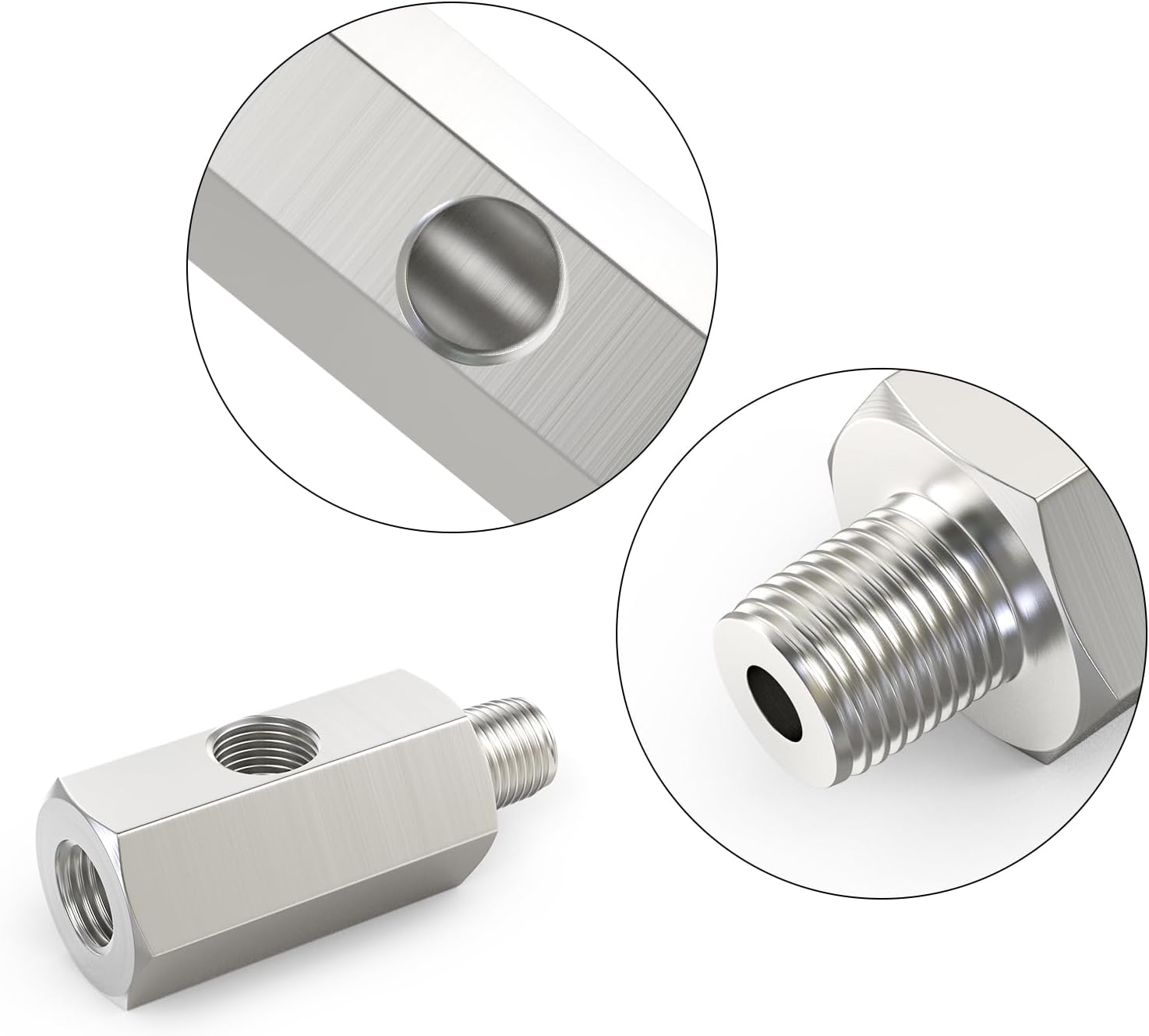 GASHER Stainless Steel 1/8 BSPT Oil Pressure Sensor Tee Adapter Fitting, 1/8 BSPT Female to Male Threaded Oil Pressure Adapter with 1/8 NPT Female Port