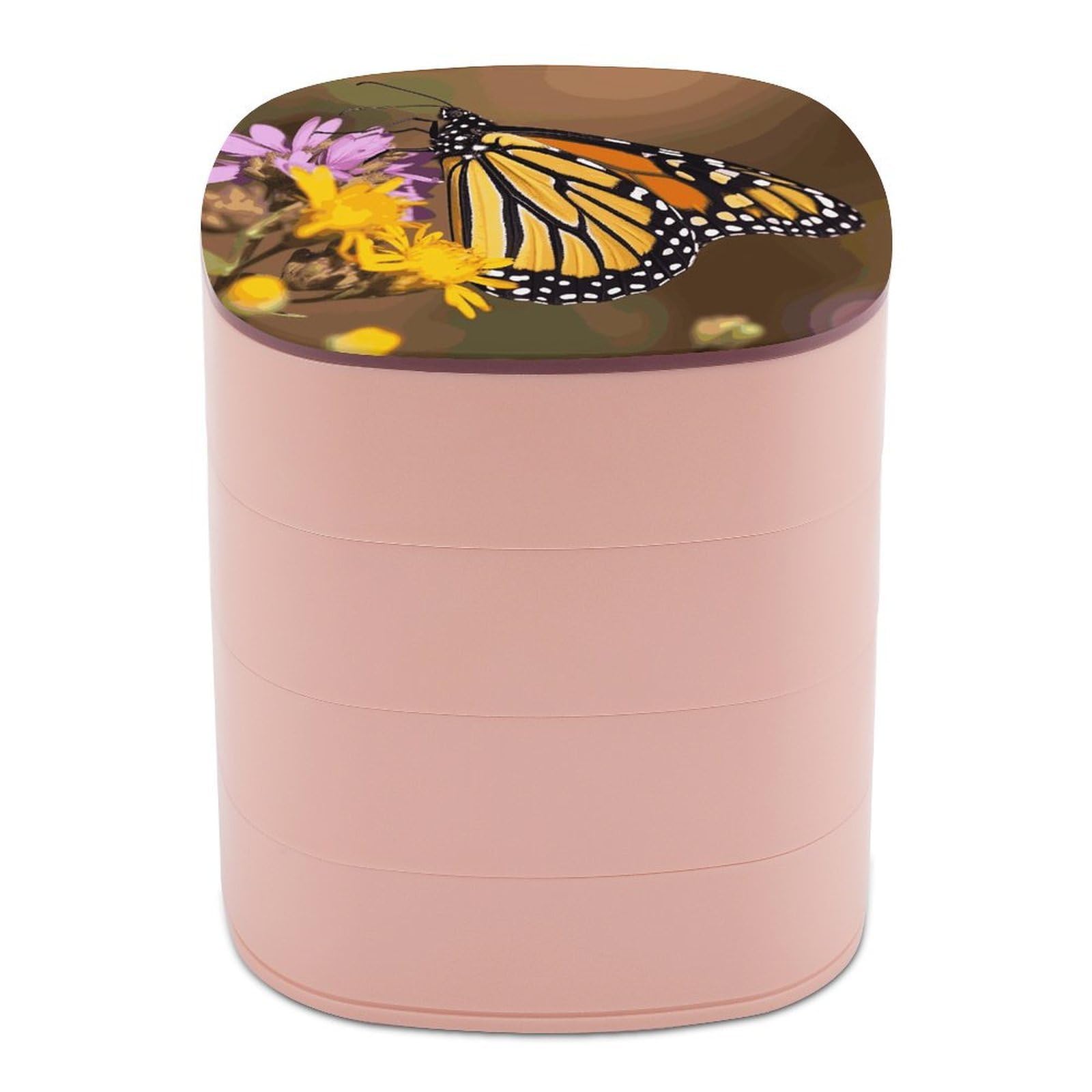 VstaDank 360° Rotating Monarch Butterfly Jewelry Box, Multi-Layer Large Capacity Jewelry Organizer for Earrings Necklaces Rings, Dustproof Desktop Storage Case for Women