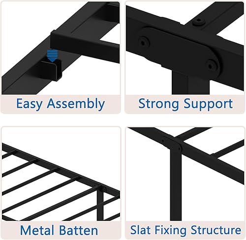 Miniatura 4 de Base de cama clásica de metal de 14 pulgadas de altura con cabecera, estribo, almacenamiento debajo de la cama, no necesita somier, soporte de