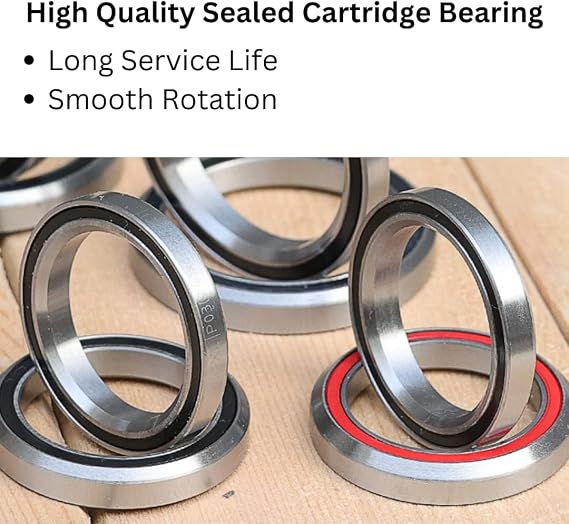 44/56mm Bike Headset, ZS44 / ZS56 (Zero Stack), with Sealed Bearings for Straight and Tapered Fork Steering Tube (Black)