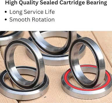44/56mm Bike Headset, ZS44 / ZS56 (Zero Stack), with Sealed Bearings for Straight and Tapered Fork Steering Tube (Black)
