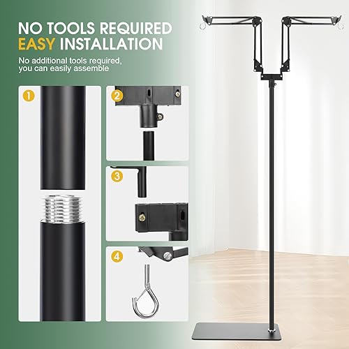 Adjustable Reptile Heat Lamp Stand with 360° Swing Arm – Multi-Height Floor Light Holder for Bearded Dragons, Turtles, Snakes, Chicks, Plants (19.98-142cm Height, 33x21cm Stable Base)