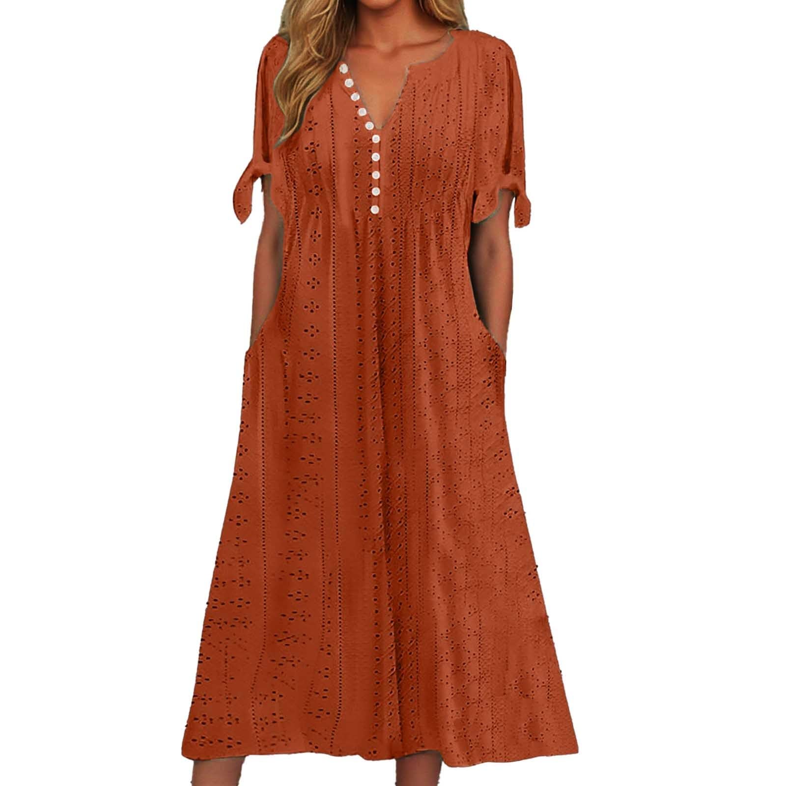 GOSEAGOTOFUN Sundresses with Sleeves for Women Trendy Short Sleeve Boho Tshirt Dress Casual Summer Beach Vacation Sundress