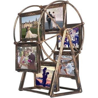 Sarini Rotating Ferris Wheel 12 Photo Frame Vintage Embossed Desktop Photo Frame Set 4 Inch for Home Decoration Wedding Christmas Birthday Gifts Unique Presentation
