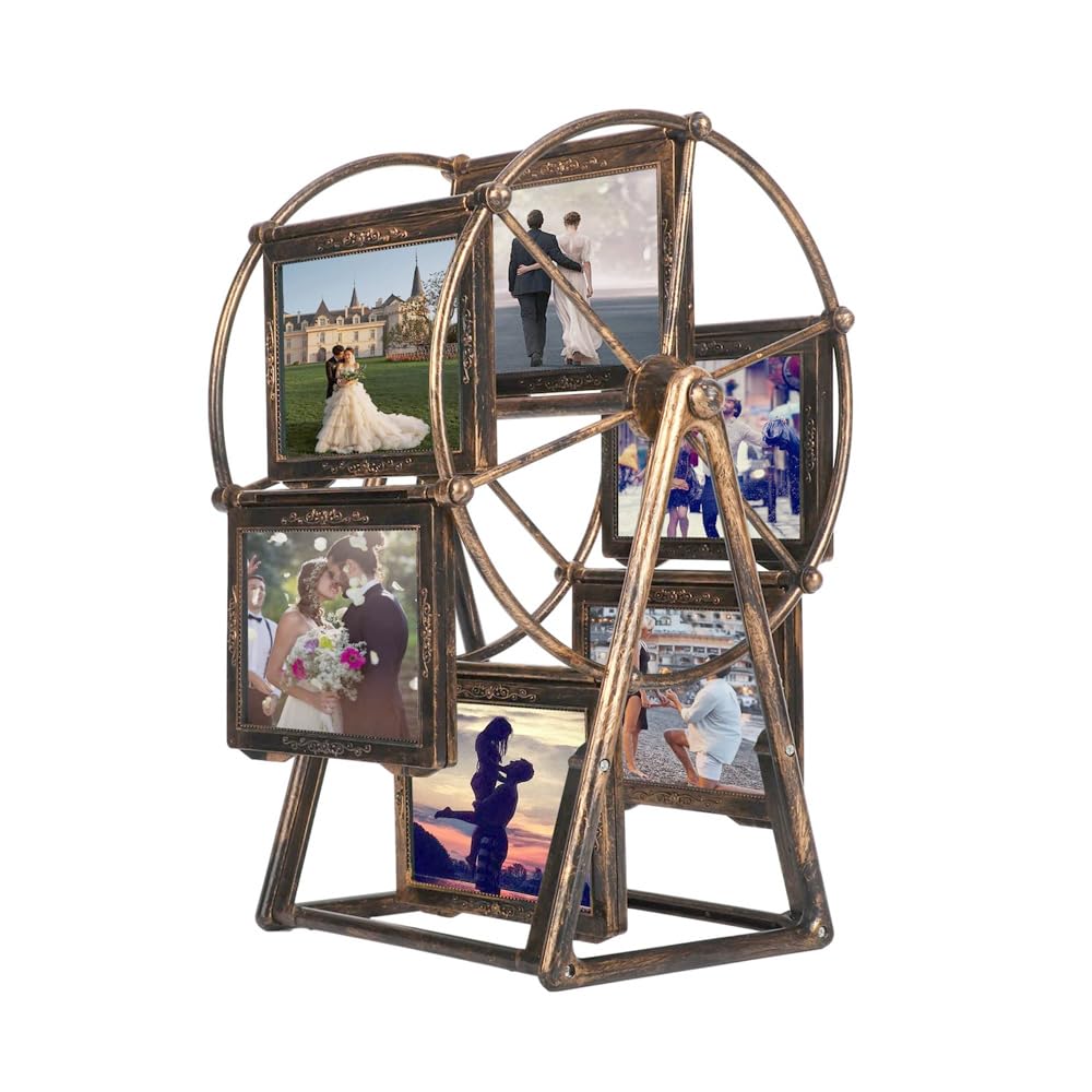 Sarini 12 Photos Rotating Ferris Wheel Picture Frame Vintage Embossed Desktop Photo Frame Set 4 Inch for Home Decor Wedding Christmas Birthday Gifts Unique Display