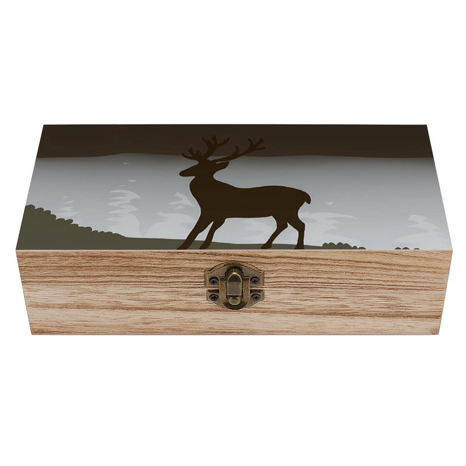 HLBSDM Forest Deer Silhouette Retro Wooden Storage Box Jewelry Art Gift Boxs Decorative Keepsake Boxes