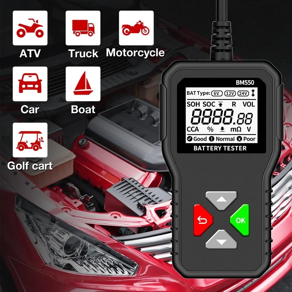 Testeur de batterie, Testeur de batterie voiture BM550 6 V 12 24 100-2000 CCA, système détect, analyseur automatique, outil PK KW208