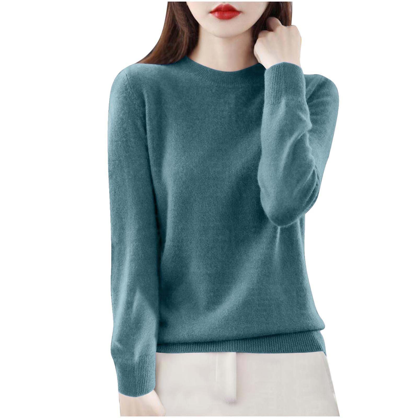 Womens Wool Blend Crew Neck Casual Fall Sweaters Long Sleeve Lightweight Knit Cashmere Pullover Sweater Jumper Tops