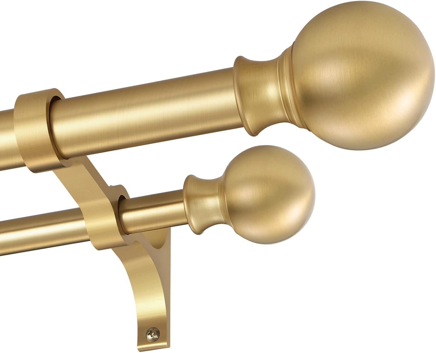 Double Curtain Rods 36-72 Inches with Round Finials, 1 Inch Heavy Duty Drapery Rod with Unique Aluminum Alloy Brackets for Windows, Sliding Door, Patio, Bedroom, Living Room Decoration, Brushed Gold Brushed Gold 36"-72"