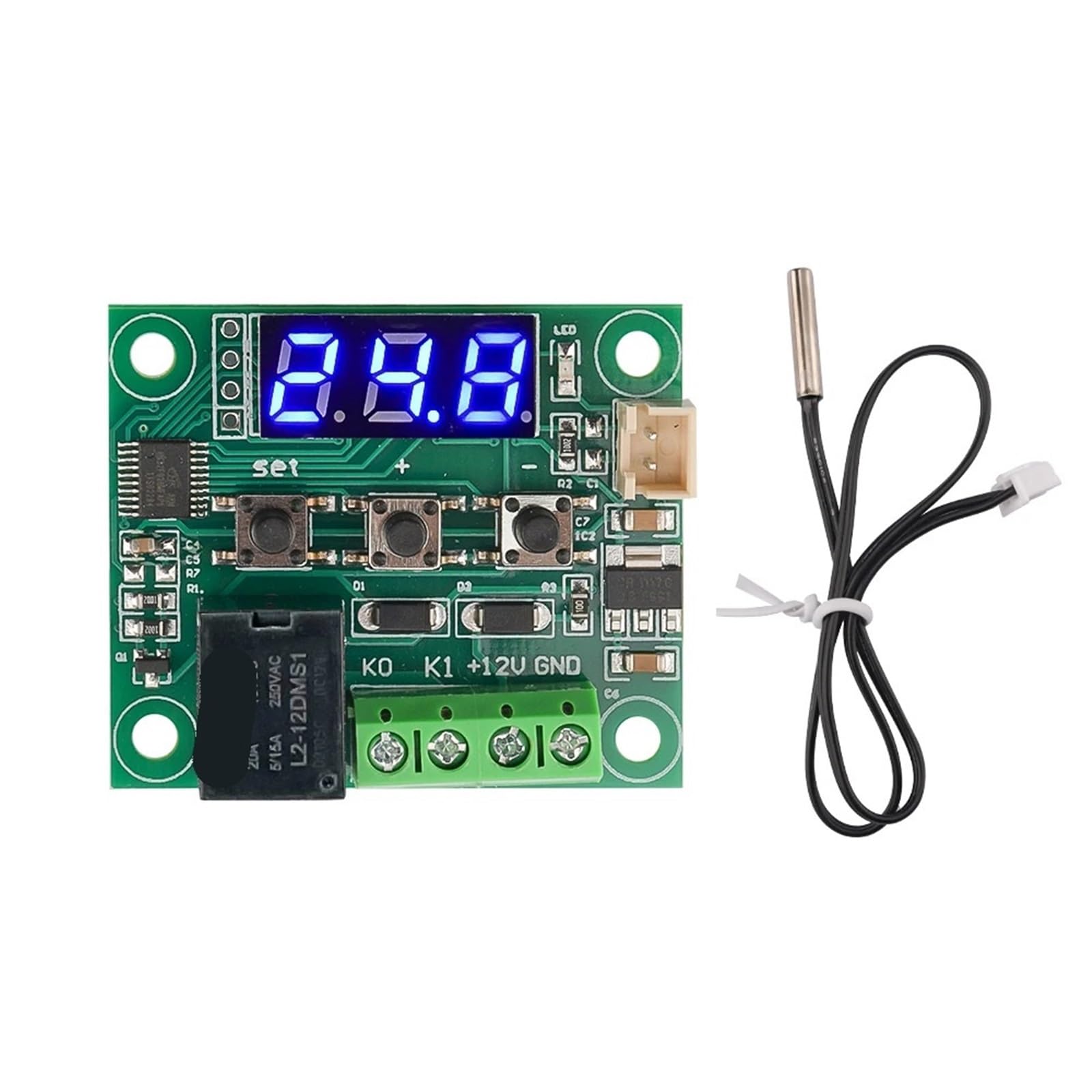 10 pezzi W1209 LED Termostato digitale Controllo temperatura Termometro DC 12V Modulo interruttore regolatore termico + sensore(Blue)