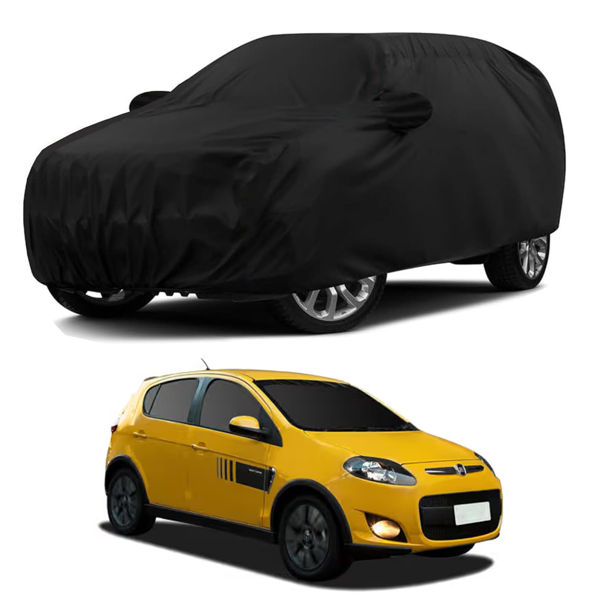 Sulfar 100% Water Resistant Car Body Cover Compatible with Mirror for Fiat Palio Stile (Triple Stitched, Full Bottom Elastic, Black)