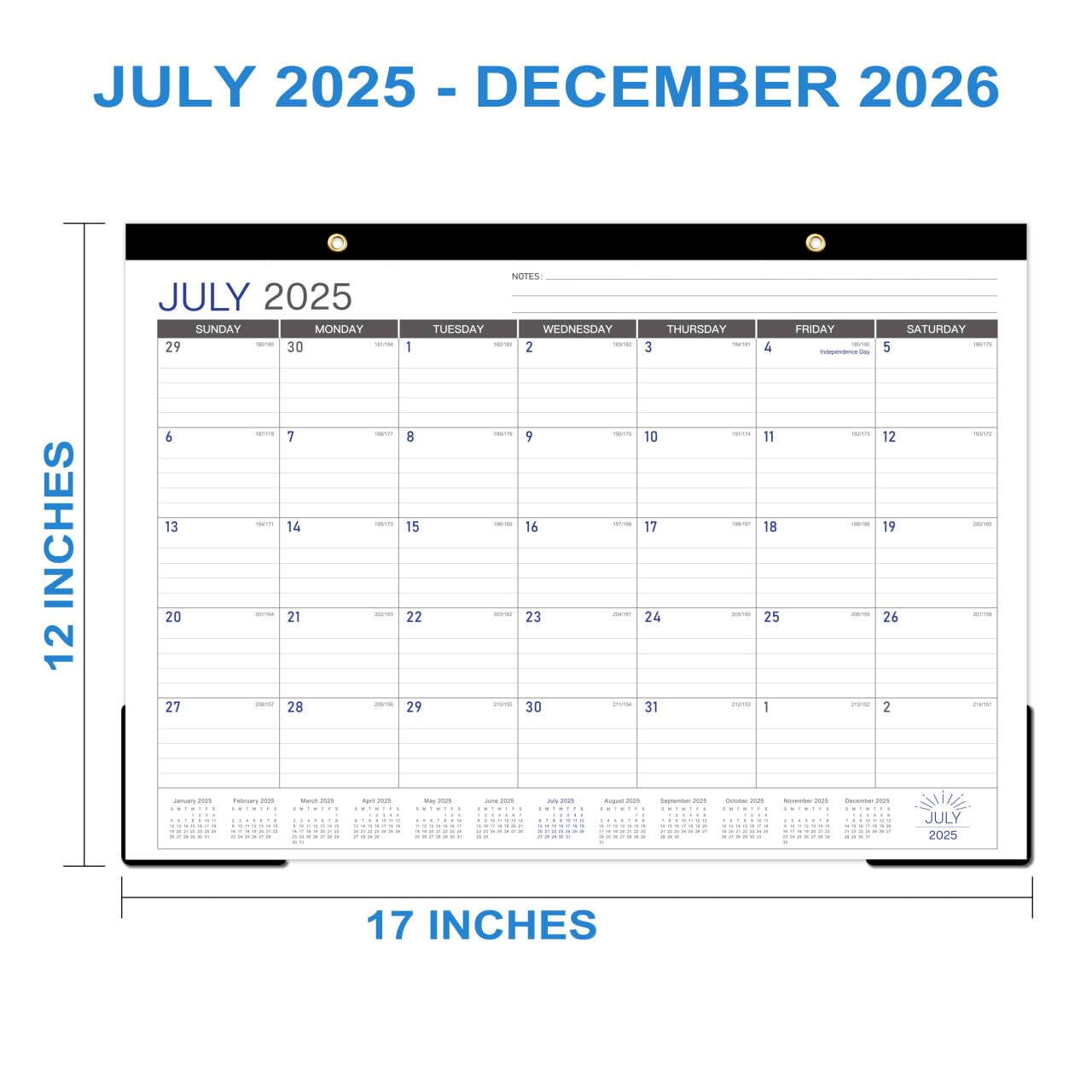 Mudrit 2025-2026 Wall Calendar,18 Months Large Calendar Runs From July 2025 - Dec 2026, Spiral Bound For Office, Home, Family, Business, School Appointment Planning: Size 12" X 17 - View #12