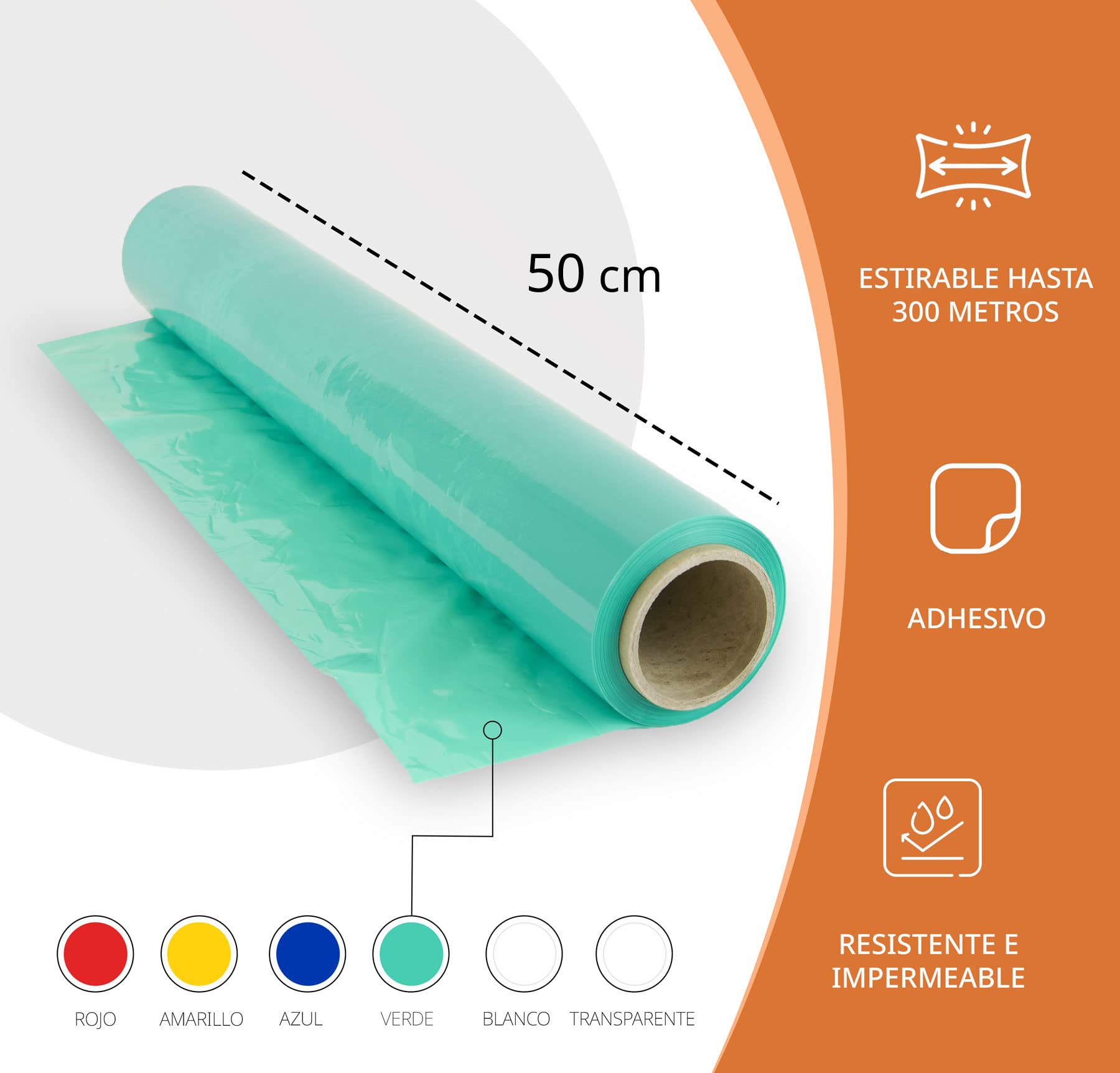 OFITURIA Film para Embalar 50 cm de Ancho y Estirable Hasta 300 Metros de Longitud – Rollo de Film Elástico Manual para Embalaje Industrial (Azul, 3)