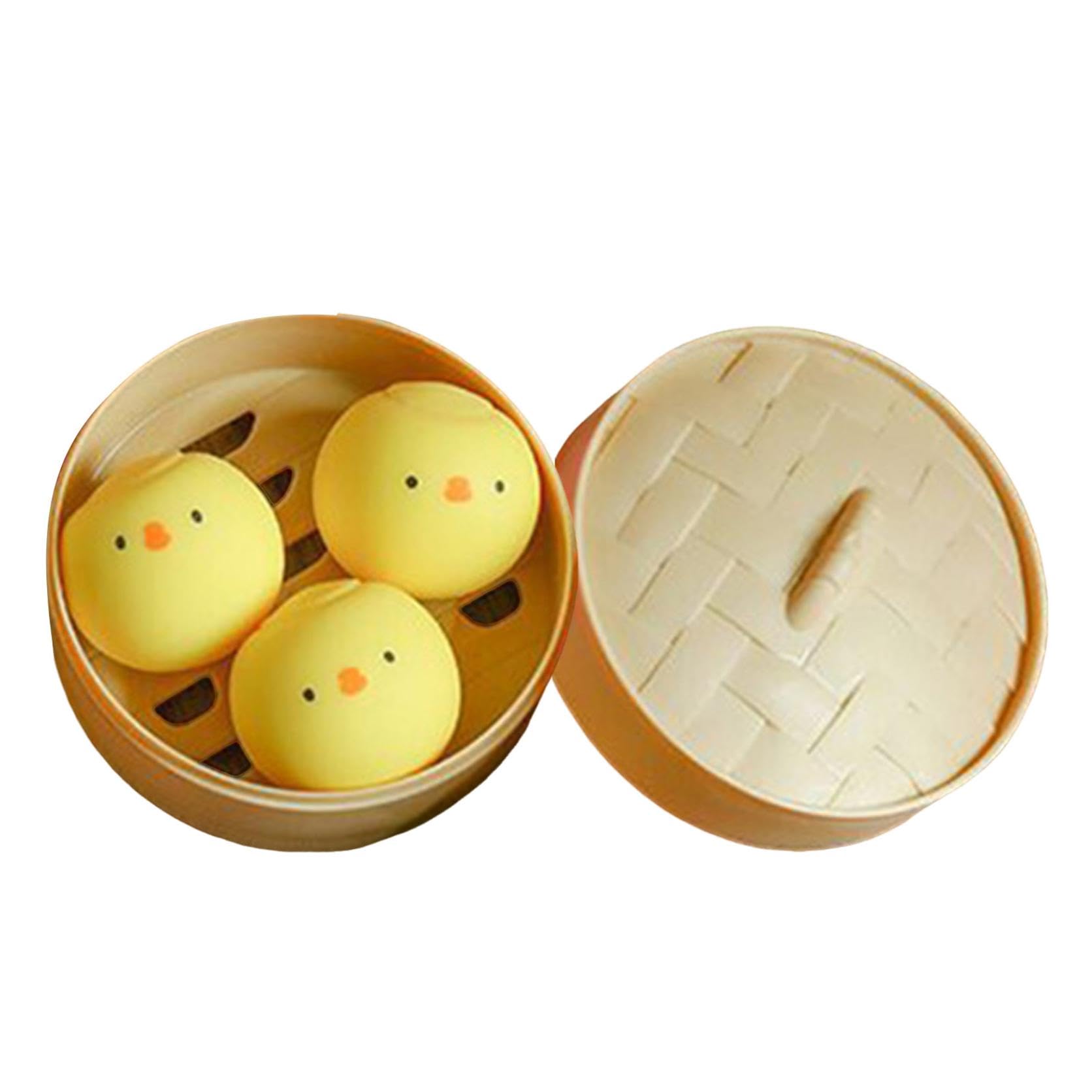3Pcs Cute Dumpling Squishy Toys - Mini Animal Round Dumpling Toy, Soft Slow-Rise Sensory Squeeze Toys for Stress Relief, Party Bag Fillers, Squishy Toy Novelty Gift for Birthday, Party (Chick)