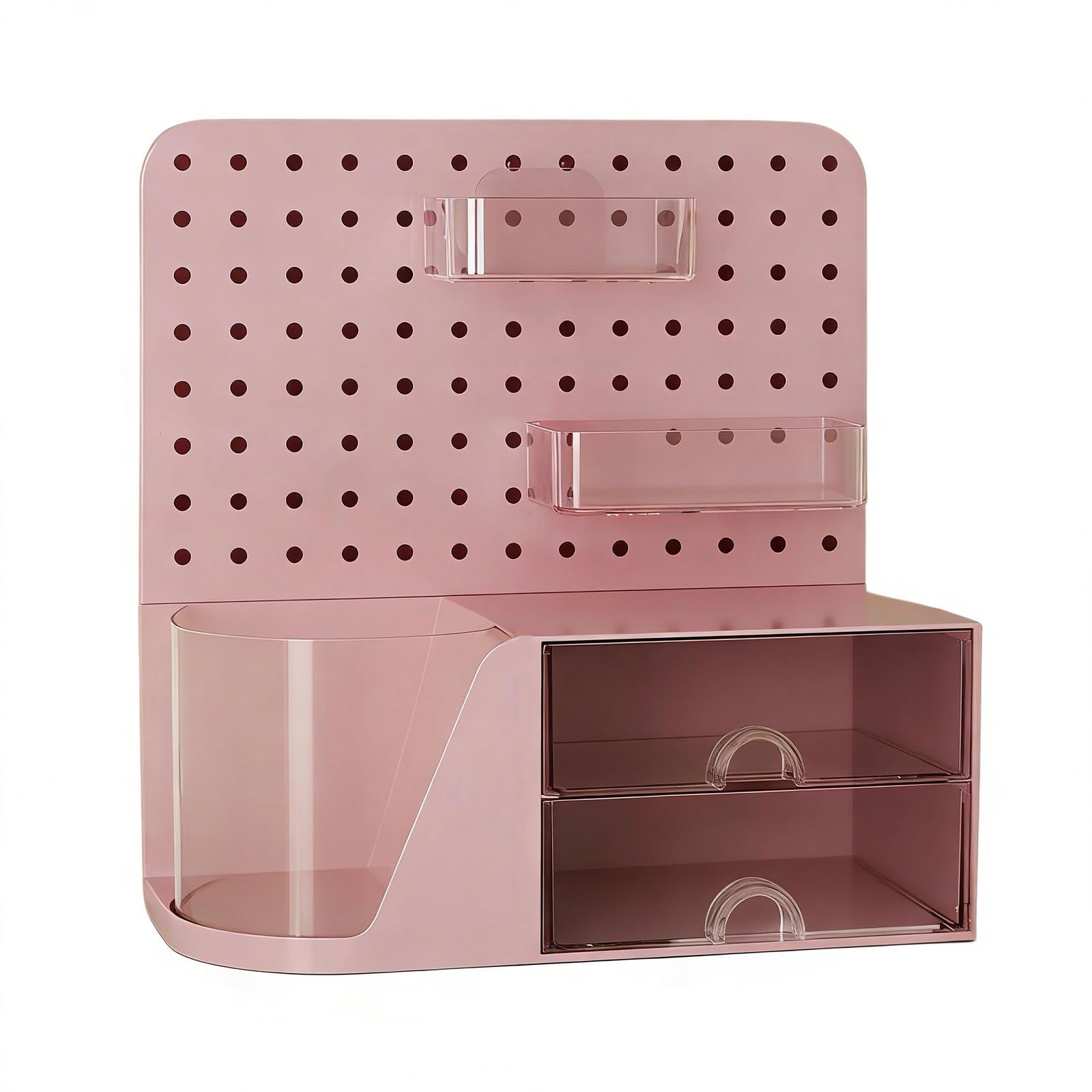 FGDTREE Multifunctional Desktop Organiser Storage Pegboard with Rotating Pen Box and 2 Drawers for Home Offices Organization Pegboard Planner