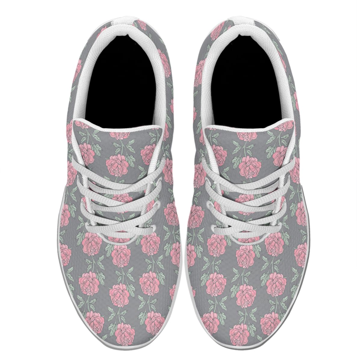 Women Men Color Peony Gray Prints Shoes Slip On Running Shoes Athletic Tennis Sneakers White Size 7.5