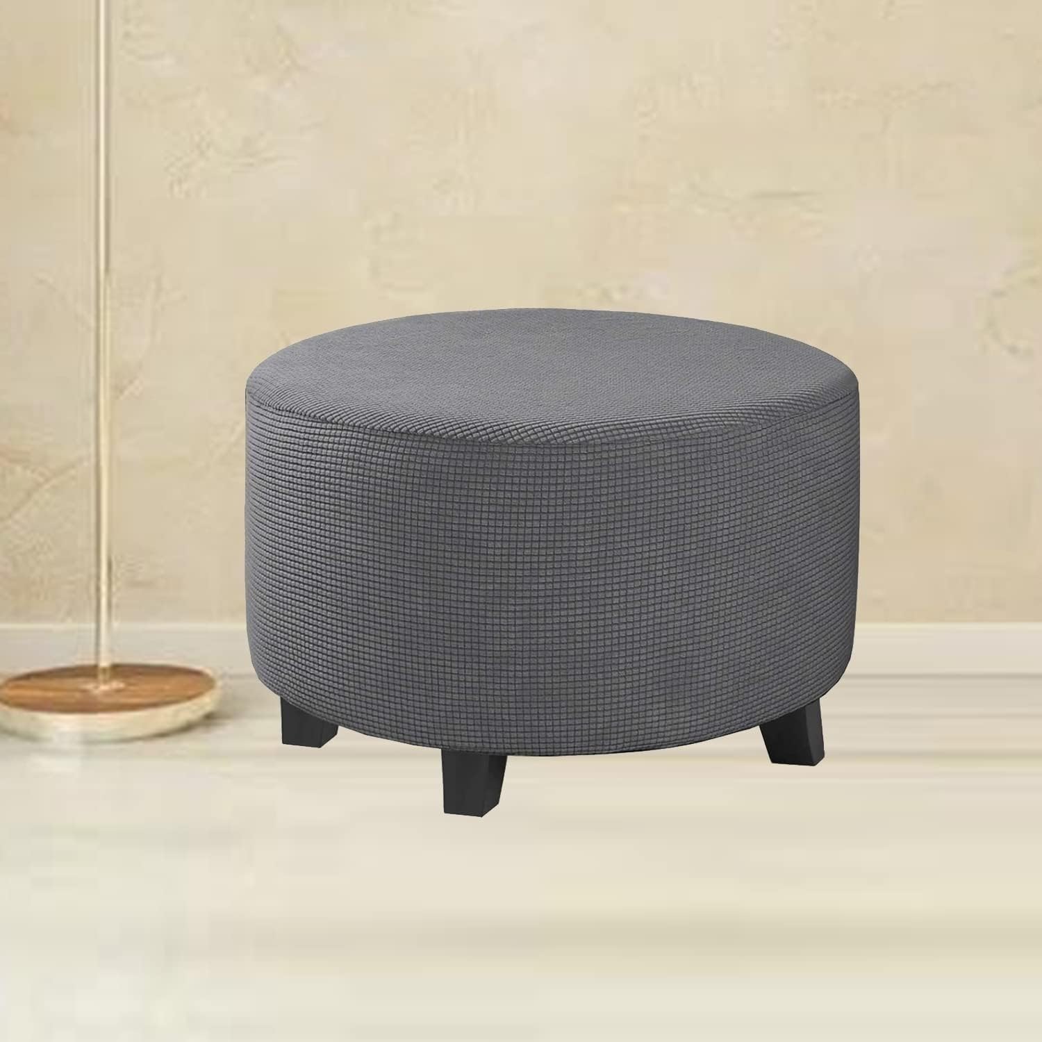 Velvet Round Ottoman Cover Stretch Ottoman Slipcover Footstool Protector Removable Ottoman Furniture Protector for Footrest Ottoman with Elastic Bottom (Color : Dark Gray, Size : 35-42inch)