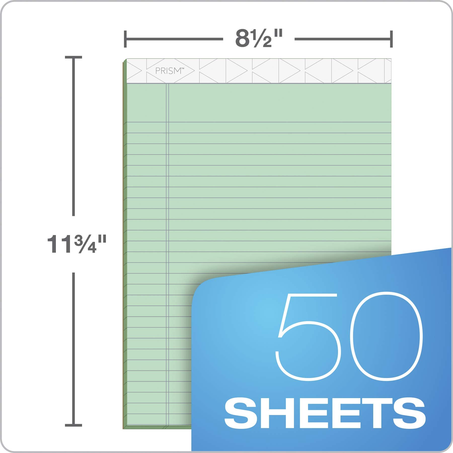 Tops prismt Plus Legal Rule Blöcke, Buchstabe, 50 Blatt/Pad, 12/Pk 8.5" X 11.75" grün