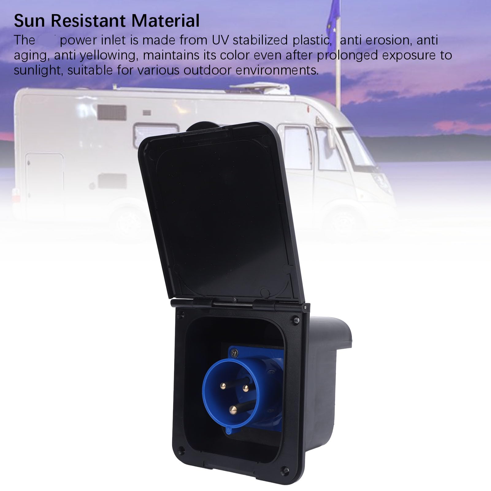 Tbest Prise D’Alimentation RV Étanche à 3 Broches, 32 A, Flush, Compatible avec Les Camping Cars Et Remorques, Prise de Raccordement Au Réseau Extérieur, Couleur Noire