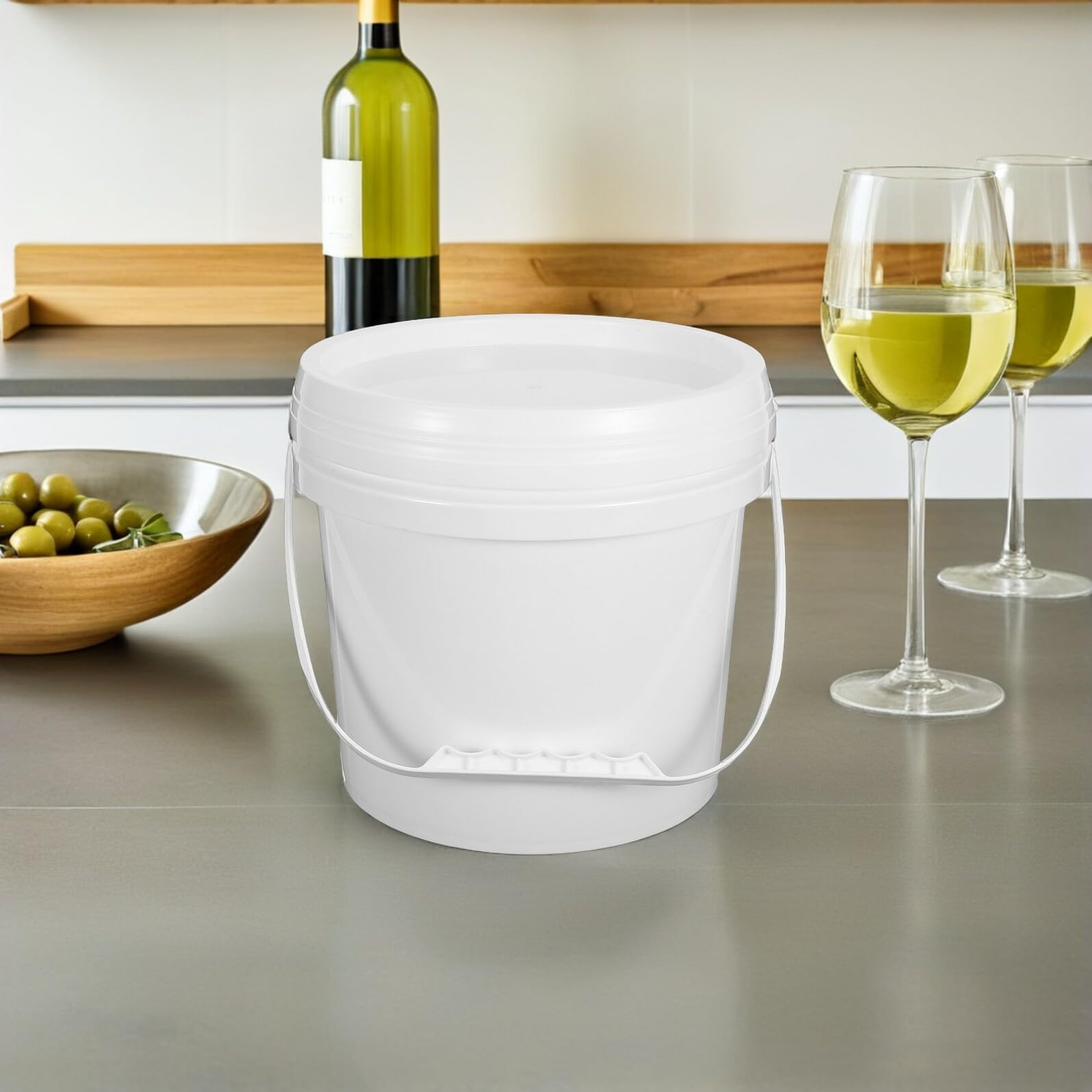 4 Pezzi Contenitori Alimentari in Plastica Manici e Coperchi Ermetici Secchielli Rotondi per Conservazione Cibo Resistenti Freezer Gelato Salse e Marmellate