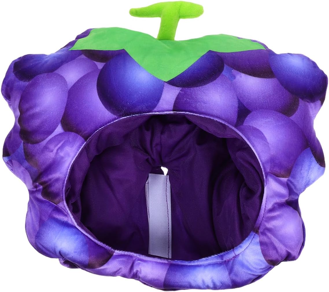 PartyKindom Funny Purple Grape Plush Hat - Oversized Fruit Headwear for Adults - Soft Novelty Carnival Costume Accessory for Birthday Parties, Cosplay Props, and Festive Parade Events