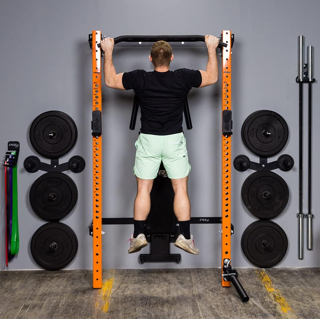 PRx Performance Profile® PRO Squat Rack 3x3 with Kipping or Multi-Grip Pull Up Bar As Seen On Shark Tank Wall Mounted Home Garage Gym Exercise System