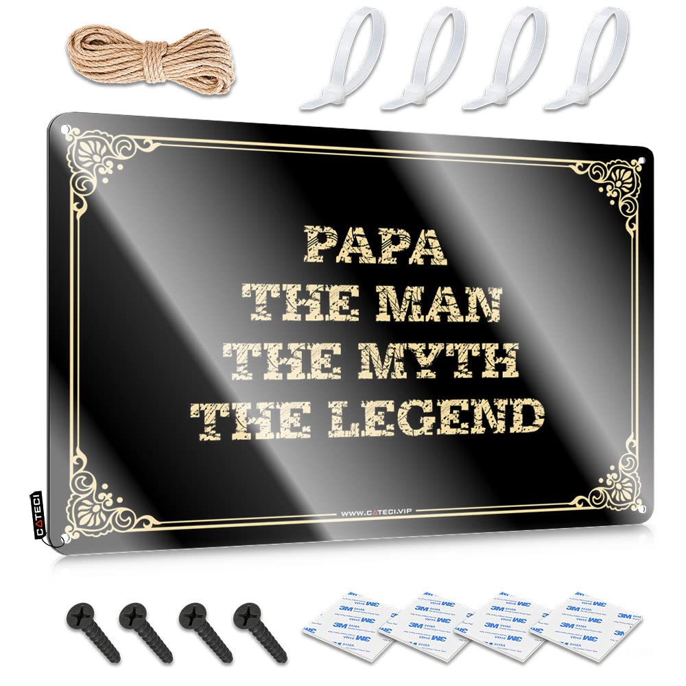 MWFKKADDB Funny Wall Decor Signs Papa,The Man The Myth The Legend Tin Sign Old Signs Metal Vintage Bar Wall Decor(20X30CM)