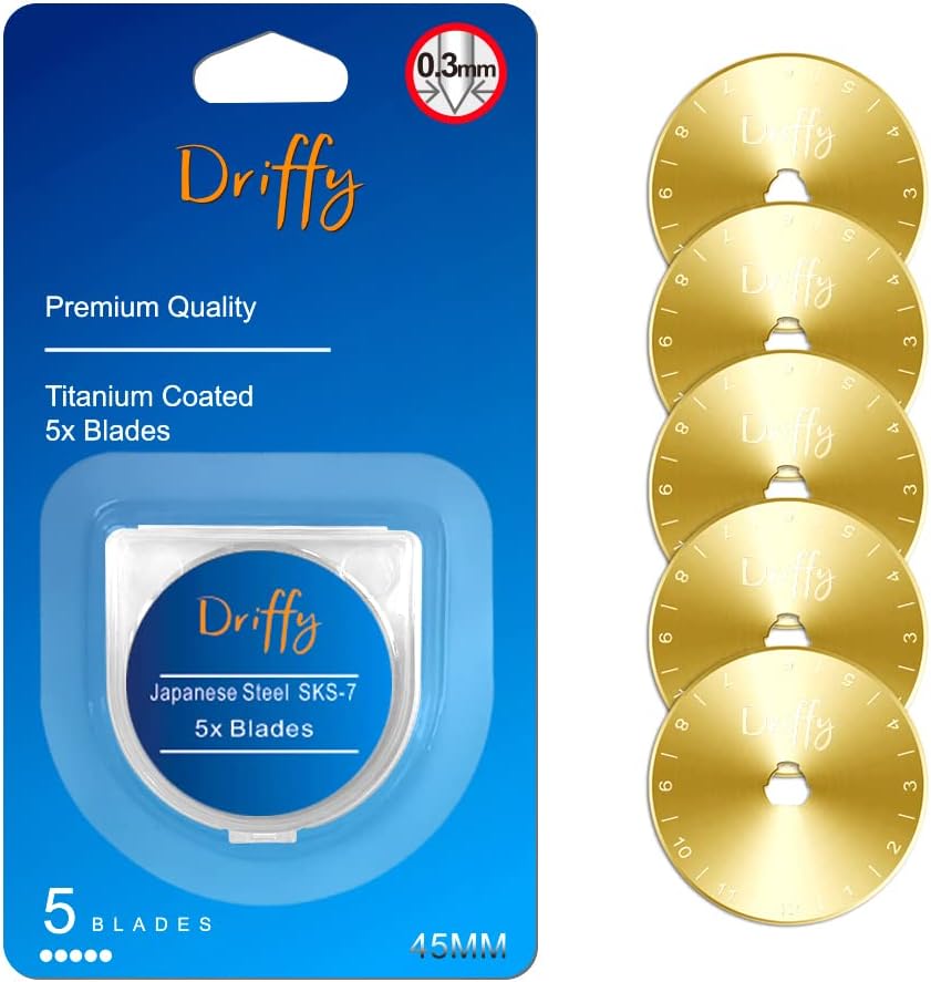 Rotary Cutter Blades 45mm Titanium 5-PACK - fits OLFA, Fiskars Sewing Quilting Accessories Ruler
