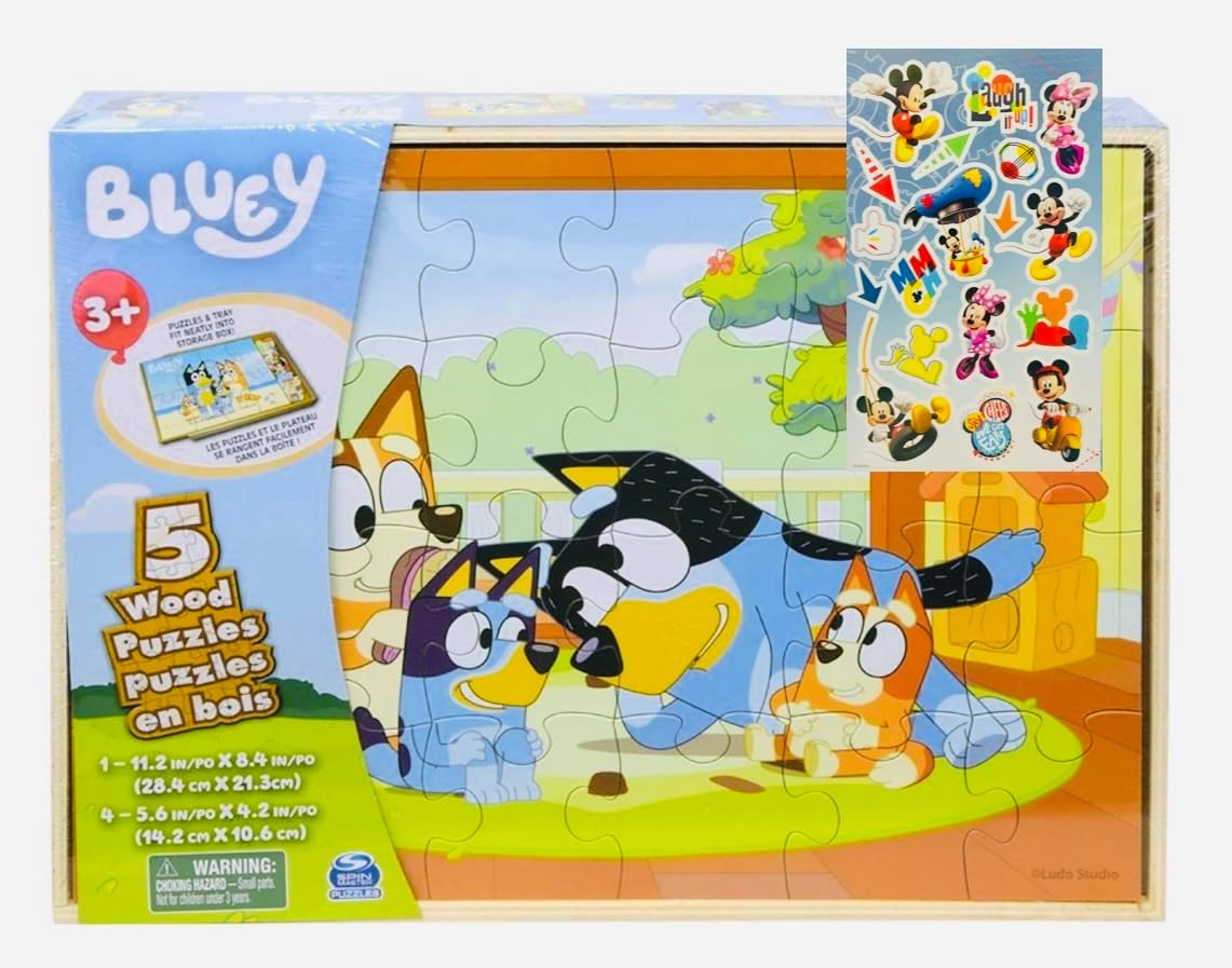 Bluey – Juego de 5 rompecabezas de madera con caja de almacenamiento y ...