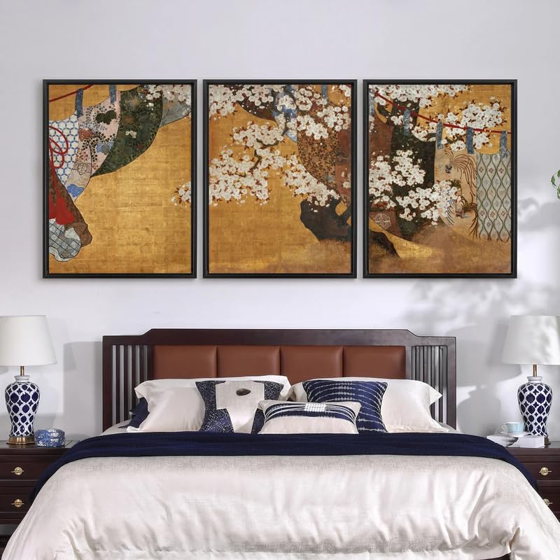 Art mural japonais Sakura triptyque haut de gamme BensArt époque Edo