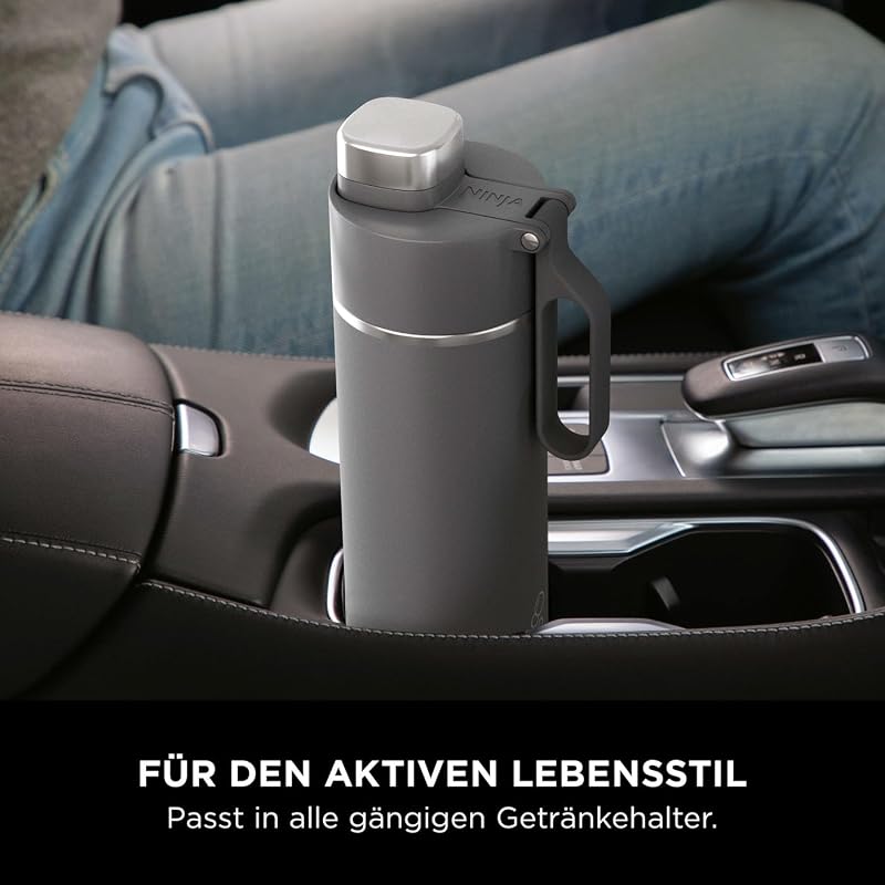 Ninja Thirsti 530ml Hőszigetelt Utazópalack - Szürke Rozsdamentes Acél Termosz Szénsavas, Hideg és Meleg Italokhoz, Szivárgásmentes Fedéllel