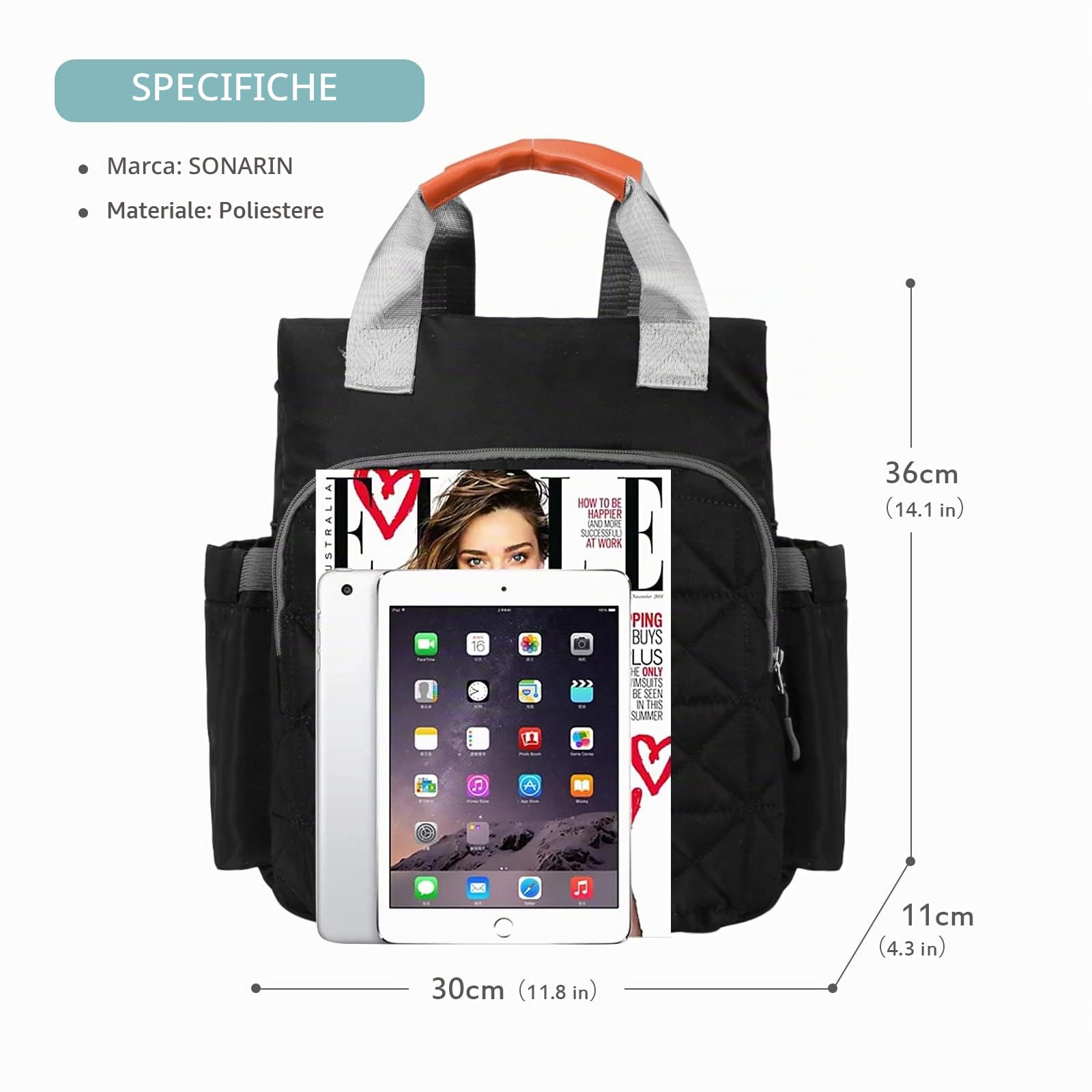 SONARIN Zaino Fasciatoio Multifunzione,Borsa Fasciatoio Borsa per Pannolini Zaino Mamma Zaino Fasciatoio da Viaggio Grande Capacità Impermeabile con Fasciatoio e Ganci per Passeggino(Nero)