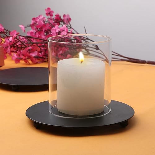 Miniatura 5 de Satvik - 6 portavelas de metal de 4.5 pulgadas, portavelas de hierro decorativo negro para velas de cera, pedestal, soporte de velas de té para LED,